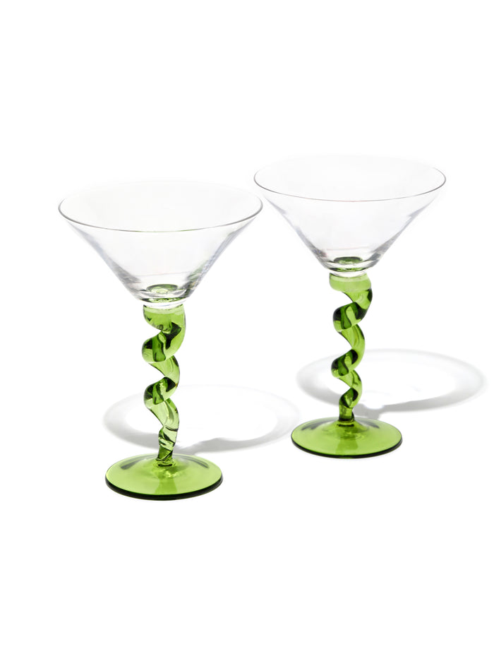 Spiral Stem Martini Glass, Green