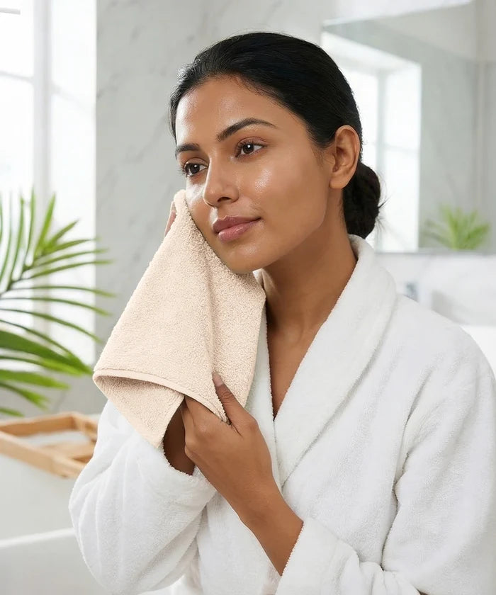 Organic Luxury 4Pc Face Towel, Beige|650 GSM Organic Cotton