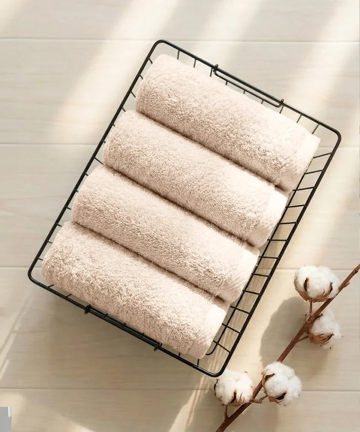 Organic Luxury 4Pc Face Towel, Beige|650 GSM Organic Cotton