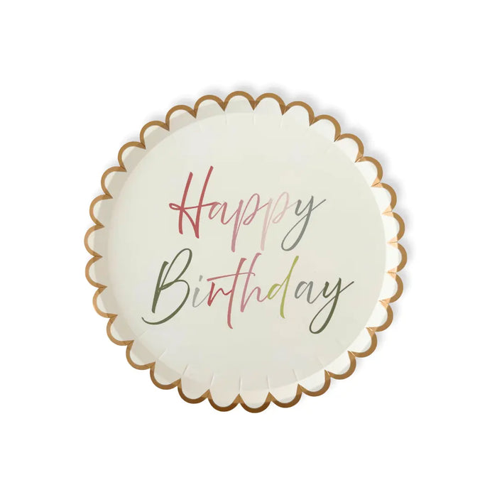 Pastel Scalloped Happy Birthday Salad Plate, 12pcs - Josi James - 8.5 Inch Plate