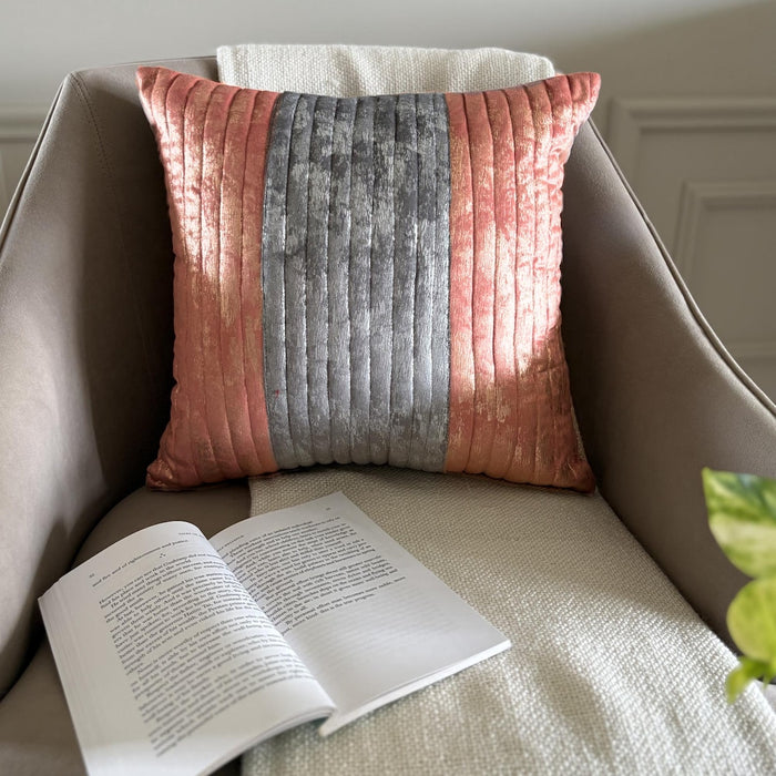 Peach Dusk - Peach & Grey Velvet Decorative Euro Sham