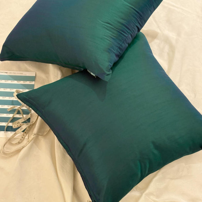 Peacock Green Luxury - Peacock Green Silk Throw Pillow Cover Pack of 2