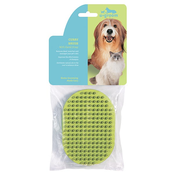 PetEdge U-Groom Rubber Curry Brush Oval With Handstrap 5¼" x 3½"