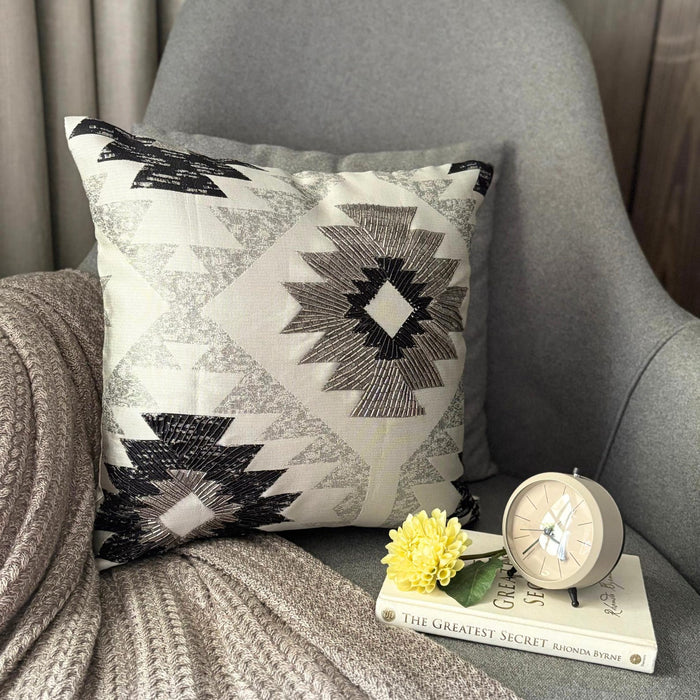 Pewter, Silver & Gunmetal Jacquard Throw Pillow Cover - Silver Solstice