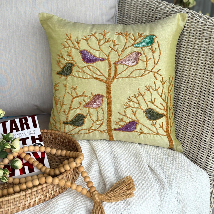 Pigeon Love - Lime Green Art Silk Decorative Euro Sham