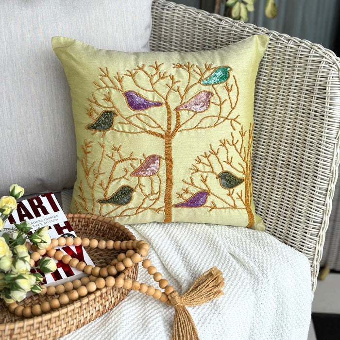 Pigeon Love - Lime Green Art Silk Decorative Euro Sham