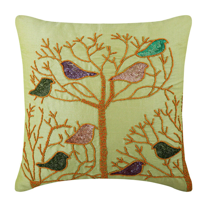 Pigeon Love - Lime Green Art Silk Decorative Euro Sham