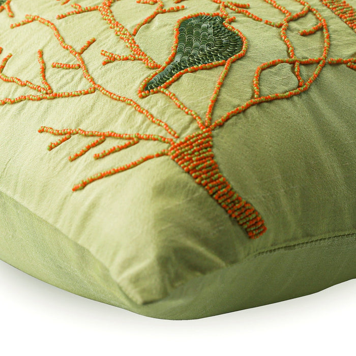 Pigeon Love - Lime Green Art Silk Decorative Euro Sham