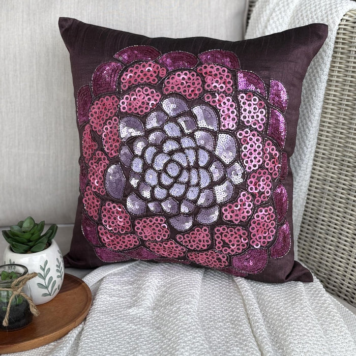 Pink Wildflower - Plum Art Silk Decorative Euro Sham