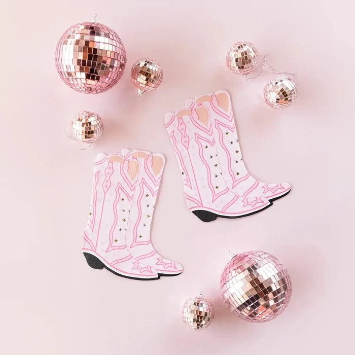 Pink Yeehaw Cowboy Boot Shaped Napkins, 16pcs - Josi James - Die Cut Napkin