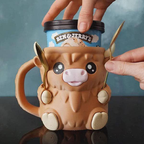 PintCuddler Cartoon Cow Ice Cream Pint Holder Kit (Includes 2 Spoons & Cookie Tray)