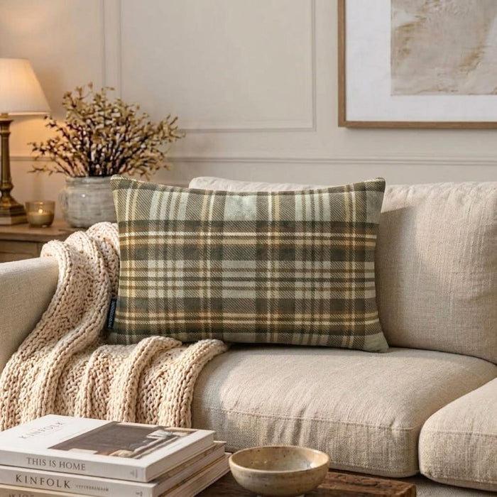 Plaidflow Gray - Gray Velvet Winter Plaid Lumbar Pillow Cover