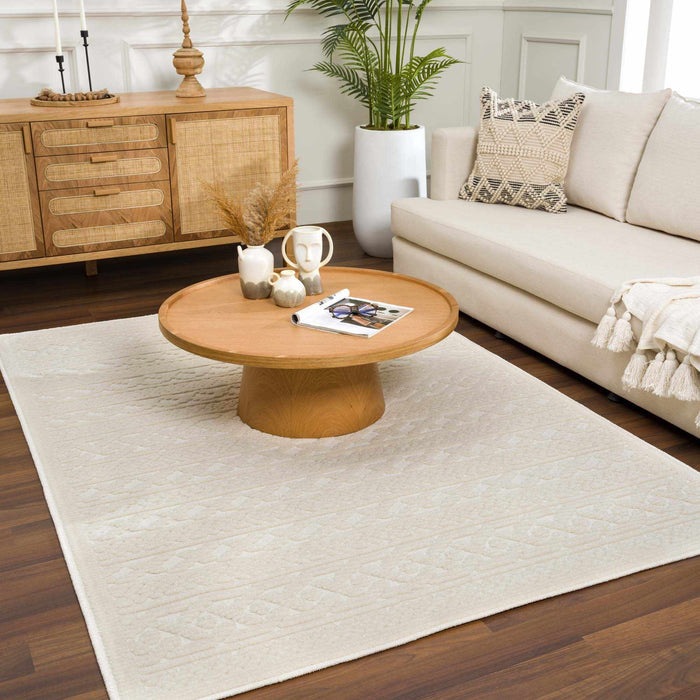 Premium look Ivory Carved Texture Tassel Design Washable area Rug - The Rug Decor
