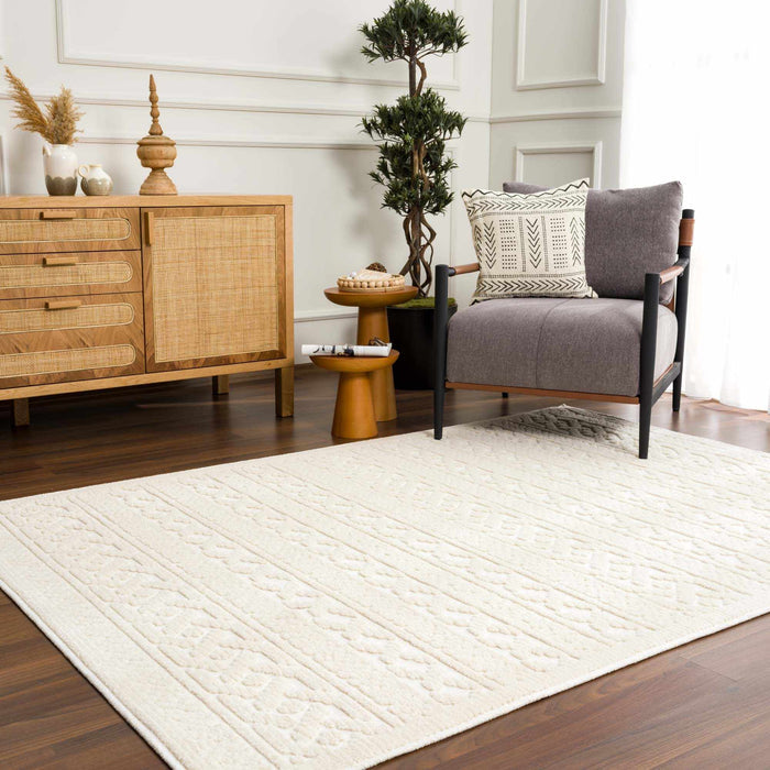 Premium look Ivory Carved Texture Tassel Design Washable area Rug - The Rug Decor