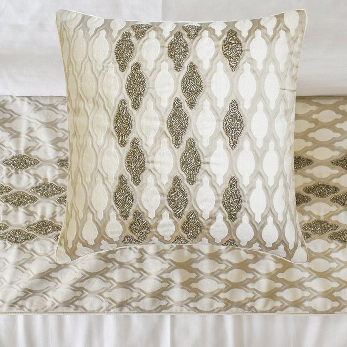 Priscilla Dazzle - Jacquard Ivory Decorative Bed Runner and Pillow Cover