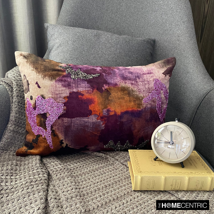 Purple Abstraction - Purple Velvet Decorative Lumbar  Pillow Cover