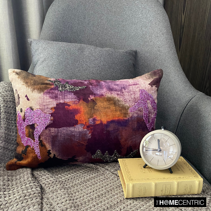 Purple Abstraction - Purple Velvet Decorative Lumbar  Pillow Cover