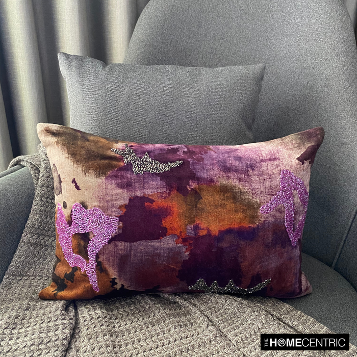 Purple Abstraction - Purple Velvet Decorative Lumbar  Pillow Cover