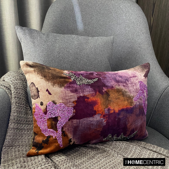 Purple Abstraction - Purple Velvet Decorative Lumbar  Pillow Cover