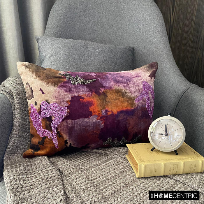 Purple Abstraction - Purple Velvet Decorative Lumbar  Pillow Cover
