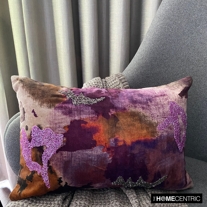 Purple Abstraction - Purple Velvet Decorative Lumbar  Pillow Cover