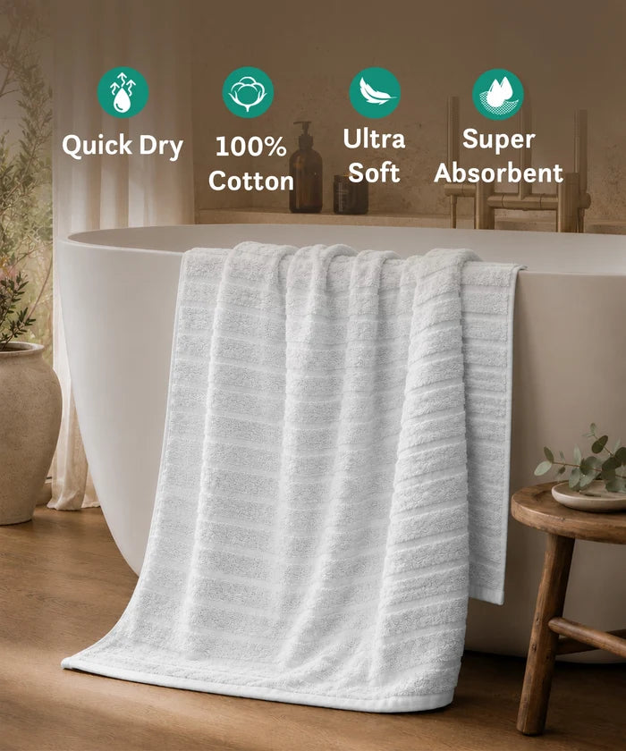 Quick Dry 1 Pc Bath Towel, White|400 GSM Cotton