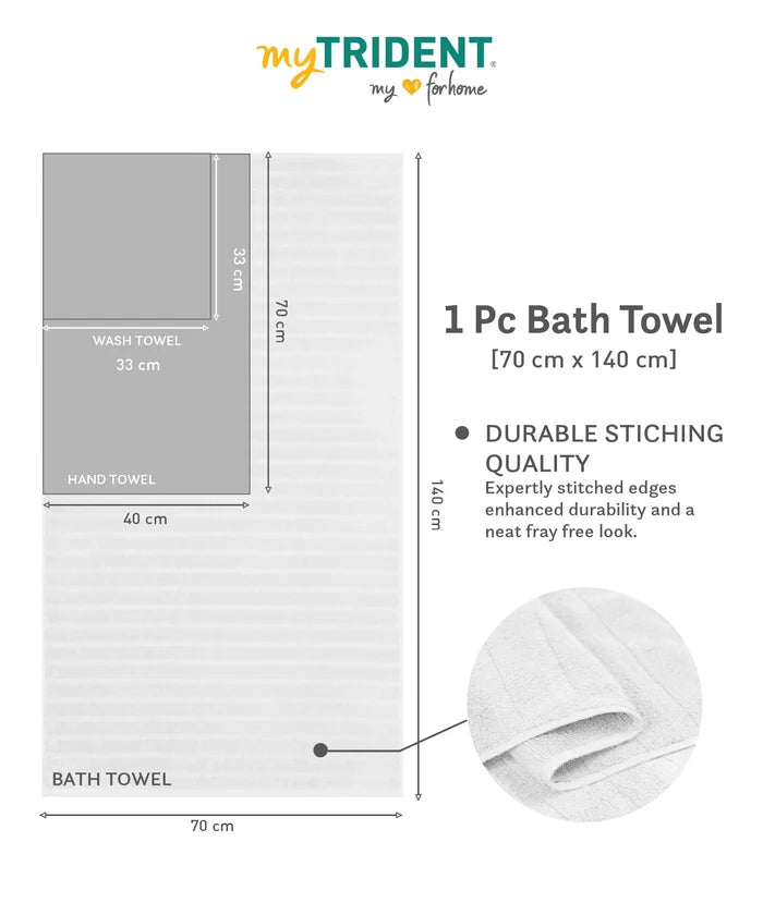 Quick Dry 1 Pc Bath Towel, White|400 GSM Cotton