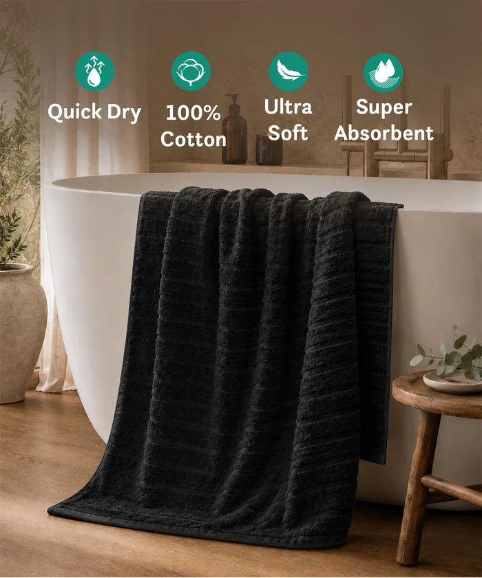 Quick Dry 1 Pc Bath Towel,Black|400 GSM Cotton