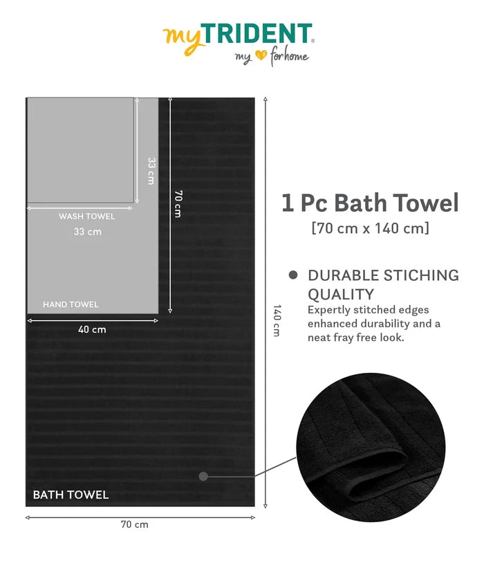Quick Dry 1 Pc Bath Towel,Black|400 GSM Cotton