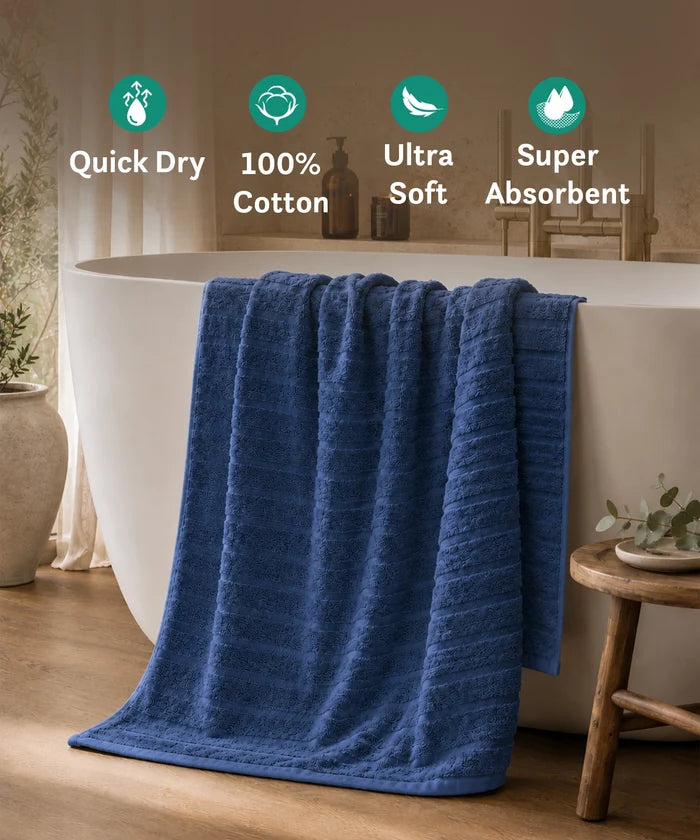 Quick Dry 1 Pc Bath Towel,Navy Blue|400 GSM Cotton