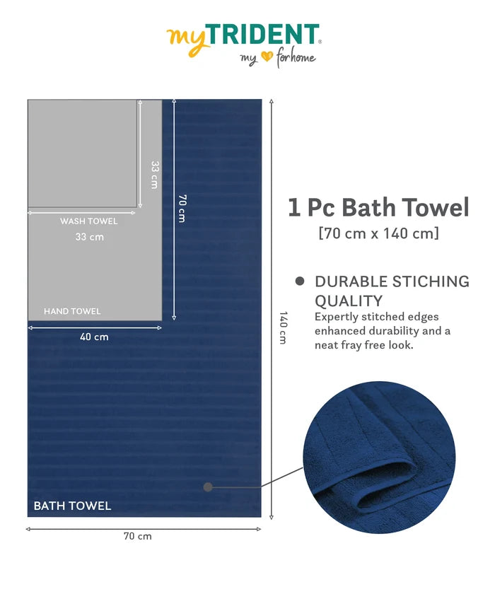 Quick Dry 1 Pc Bath Towel,Navy Blue|400 GSM Cotton
