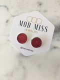 Red Druzy Stud Earrings