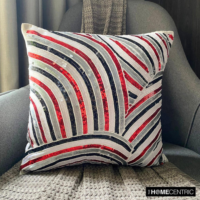 Red N Black Streaks - Red Art Silk Decorative Euro Sham