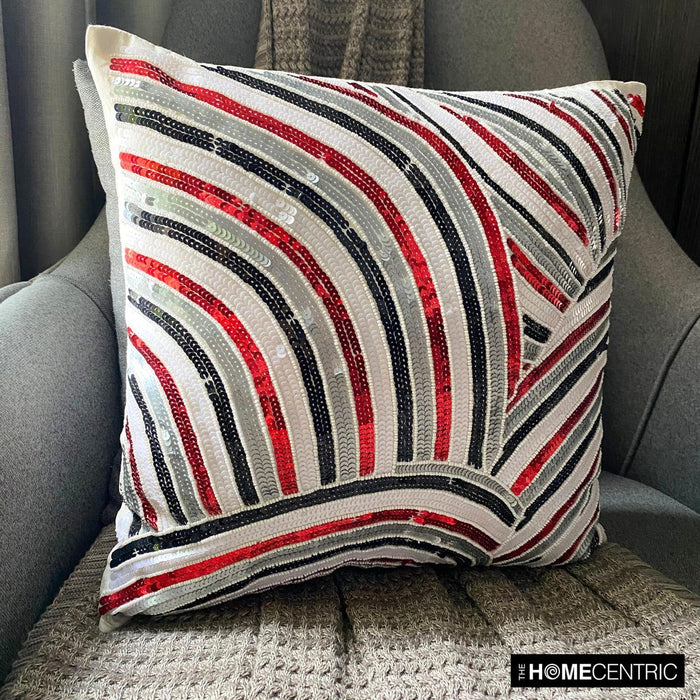 Red N Black Streaks - Red Art Silk Decorative Euro Sham