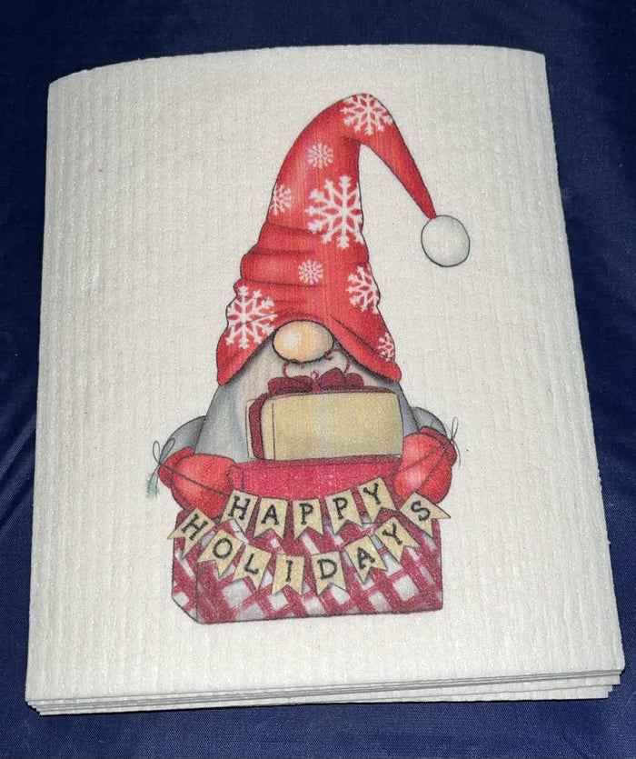Red Snowflake Gnome Merry Christmas Swedish Towel