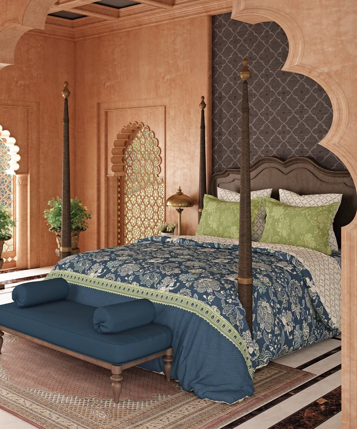 Road To Jaipur Double Duvet Set, CHAAP RANG |210 TC Cotton| 6 Pc Set