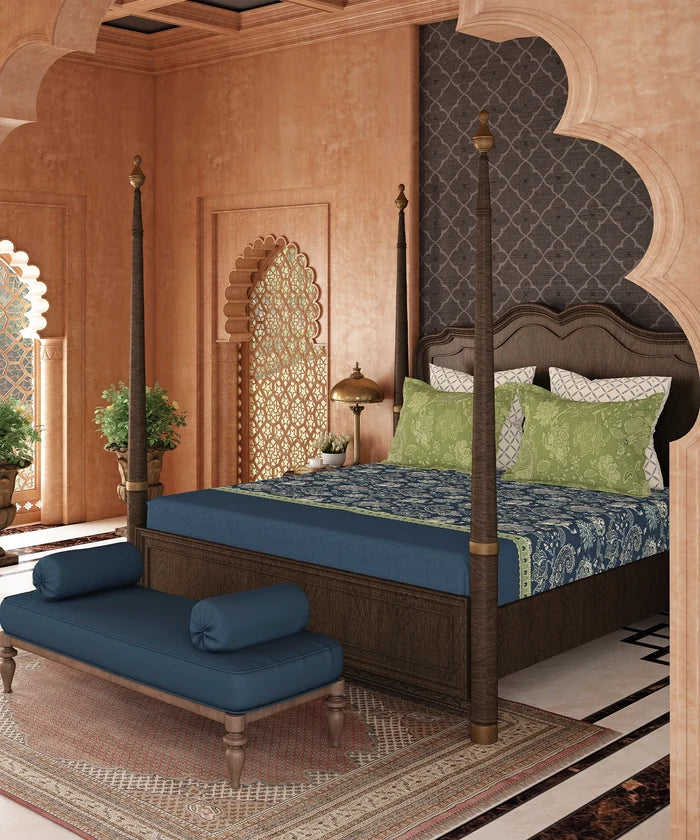 Road To Jaipur Double Duvet Set, CHAAP RANG |210 TC Cotton| 6 Pc Set