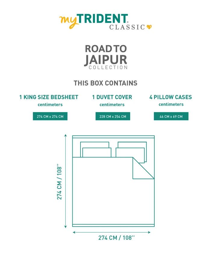Road To Jaipur Double Duvet Set, CHAAP RANG |210 TC Cotton| 6 Pc Set