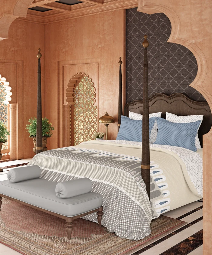 Road To Jaipur King Bedsheet Set, BAGICHI VAAS |210 TC Cotton |2 Pillow Covers