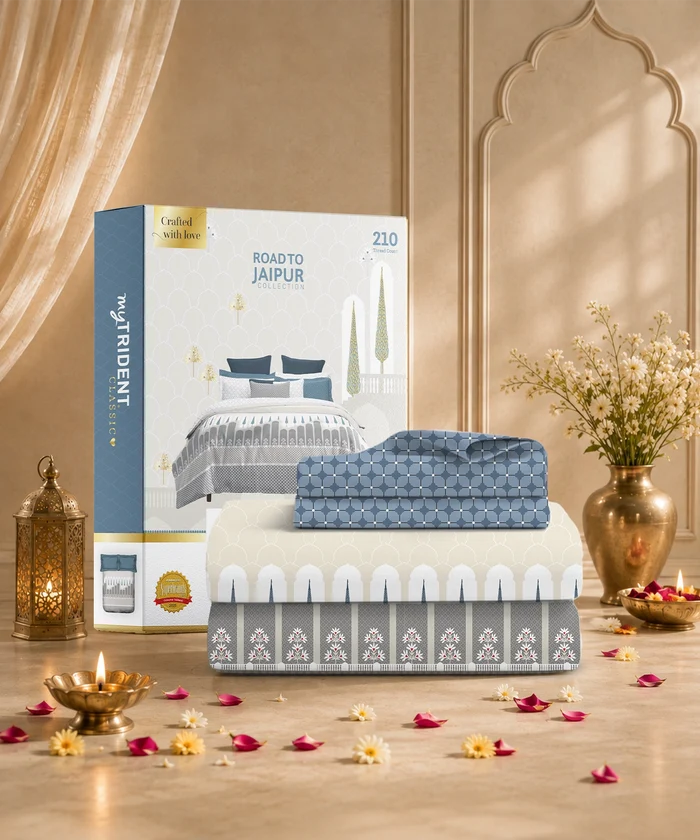 Road To Jaipur King Bedsheet Set, BAGICHI VAAS |210 TC Cotton |2 Pillow Covers