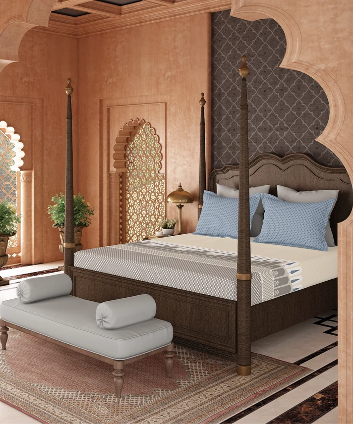 Road To Jaipur King Bedsheet Set, BAGICHI VAAS |210 TC Cotton |2 Pillow Covers