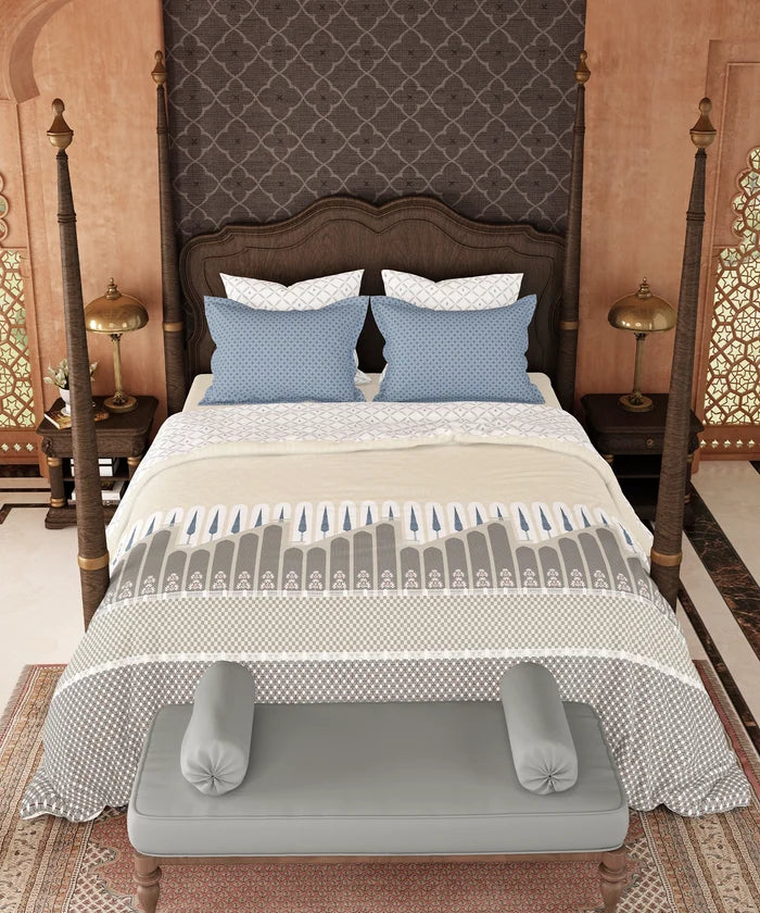 Road To Jaipur King Bedsheet Set, BAGICHI VAAS |210 TC Cotton |2 Pillow Covers