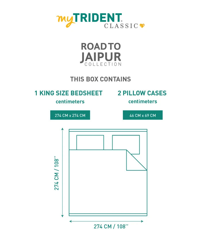 Road To Jaipur King Bedsheet Set, BAGICHI VAAS |210 TC Cotton |2 Pillow Covers