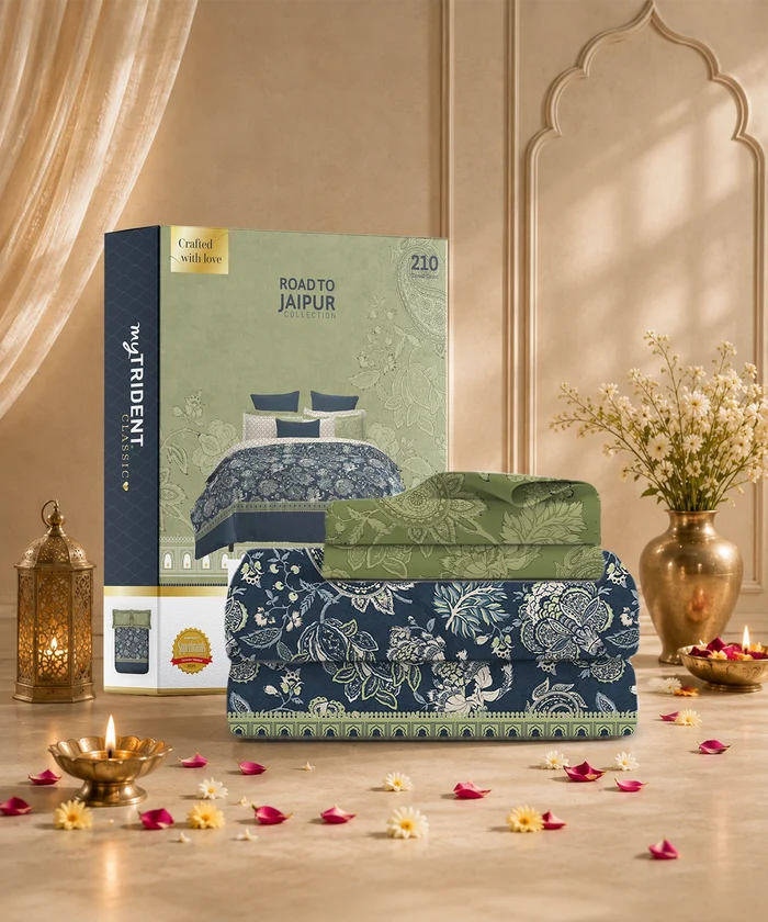 Road To Jaipur King Bedsheet Set, CHAAP RANG |210 TC Cotton |2 Pillow Covers