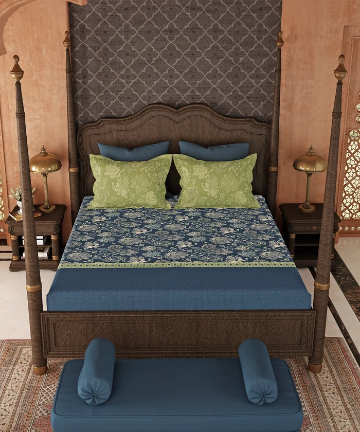 Road To Jaipur King Bedsheet Set, CHAAP RANG |210 TC Cotton |2 Pillow Covers