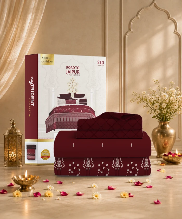 Road To Jaipur King Bedsheet Set, GULAB GHAR |210 TC Cotton |2 Pillow Covers