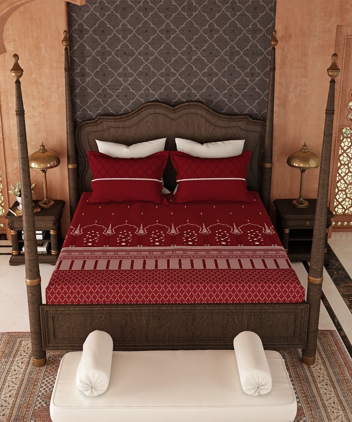 Road To Jaipur King Bedsheet Set, GULAB GHAR |210 TC Cotton |2 Pillow Covers