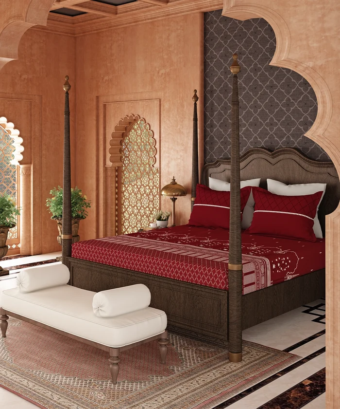 Road To Jaipur King Bedsheet Set, GULAB GHAR |210 TC Cotton |2 Pillow Covers