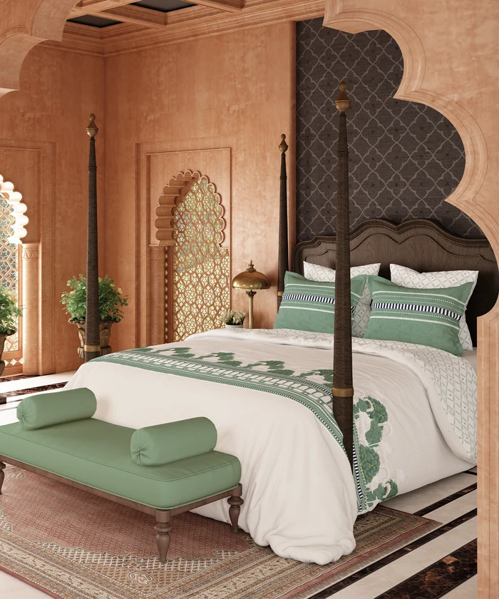 Road To Jaipur King Bedsheet Set, TORAN DWAR |210 TC Cotton |2 Pillow Covers