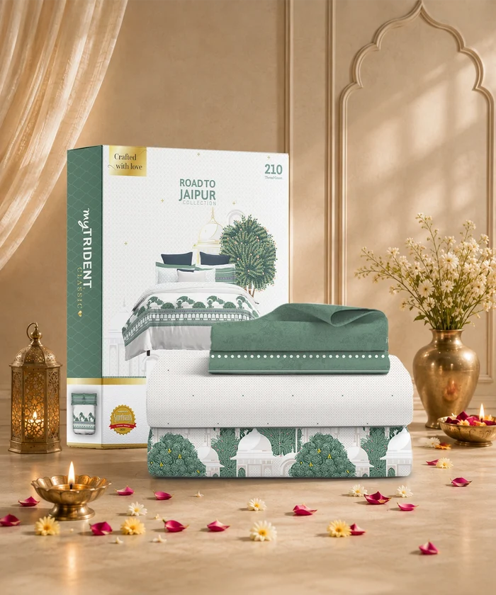 Road To Jaipur King Bedsheet Set, TORAN DWAR |210 TC Cotton |2 Pillow Covers